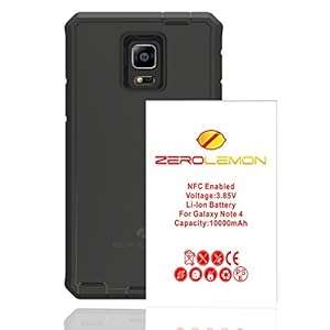 [180 Days Warranty] Zerolemon Samsung Galaxy Note 4 10000mah Extended Battery NFC Rugged Blac