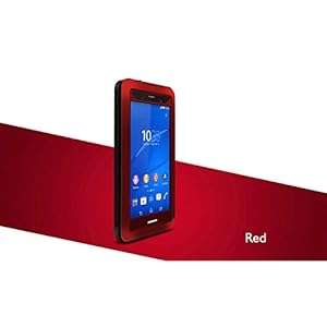 LOVE MEI Cover for Sony Xperia Z3 Waterproof Shockproof Aluminum Metal Case with Gorilla Gl (Red)