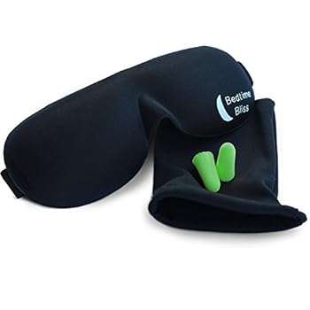 Bedtime Bliss¿ Contoured & Comfortable Sleep Mask & Ear Plug Set. Includes Carry Pouch for Eye Mask
