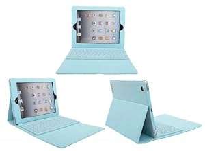 Sojoy Leather Bluetooth Wireless Keyboard Folding Case Stand for New iPad Air 5 LightBlue
