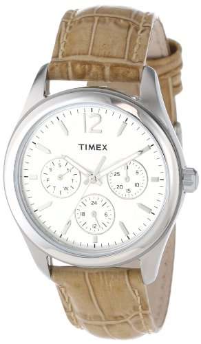 Timex Women's T2P070KW Ameritus Multi-Function White Dial, Beige Croco Patterned Leather Strap Watch