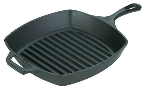 Lodge Logic L8SGP3 Pre-Seasoned Square Grill Pan, 10.5-inch