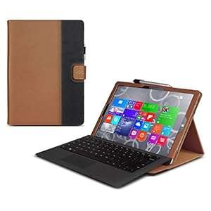 Manvex Slim and Compact Leather Folio Case Cover for the NEW Microsoft Surface PRO (Brown/Black)