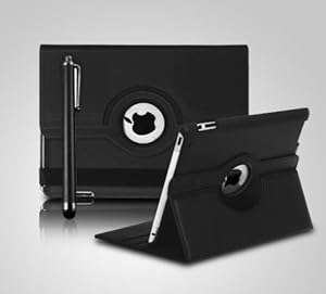 ROTATING 360 (BLACK) LEATHER CASE COVER FOR IPAD 2 AND 3 AND 4 4TH GEN INCLUDES SCREEN PROTECTOR AND