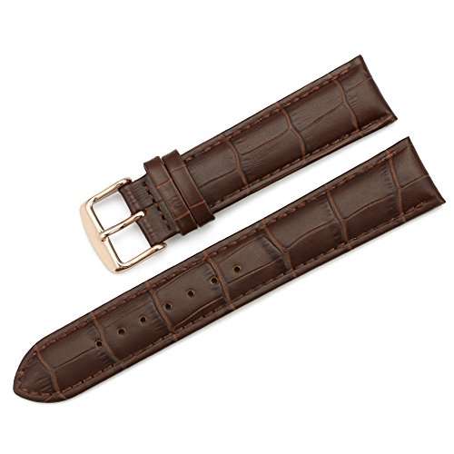 iStrap 18mm Calfskin Replacement Watch Band With Rose Gold Pin Buckle for Men Women - Brown