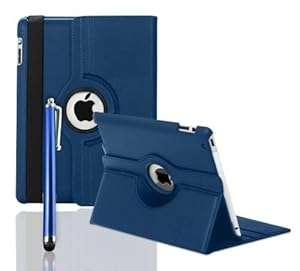iPro Rotating 360 Degree Leather Case Cover with Screen Protector and Stylus Pen for iPad (BLUE)