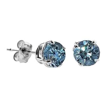 1 CT Blue Diamond Stud Earrings 14k Gold