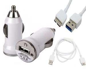 USB 3 Data AND Charging Cable Bullet Car Charger for Samsung Galaxy S5 G900 and Note 3 N9000