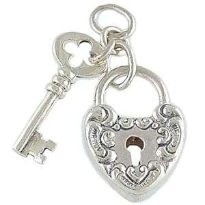 Heart Lock and Key Movable Vintage Style 925 Sterling Silver Traditional Charm or Pendant
