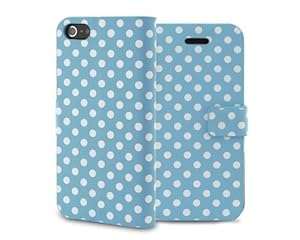 Kobwa(TM) Light Blue/White Polka Dot Leather Flip With Stand Case Cover fit fo (Light Blue/White)
