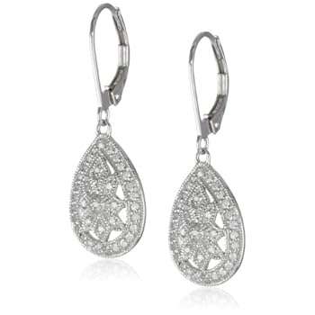 10k White Gold Filigree Teardrop Diamond Earrings (1/4 cttw, I-J Color, I2-I3 Clarity)..