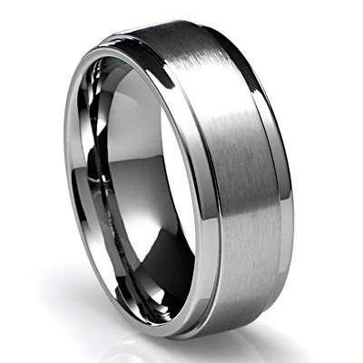 8MM Men's Titanium Ring Wedding Band with Flat Brushed Top and Polished Finish Edges Sizes 7 to 16 [