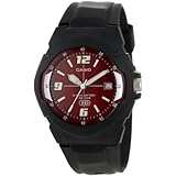 CASIO   Men's 10-Year Battery Analog Resin Watch Red Face