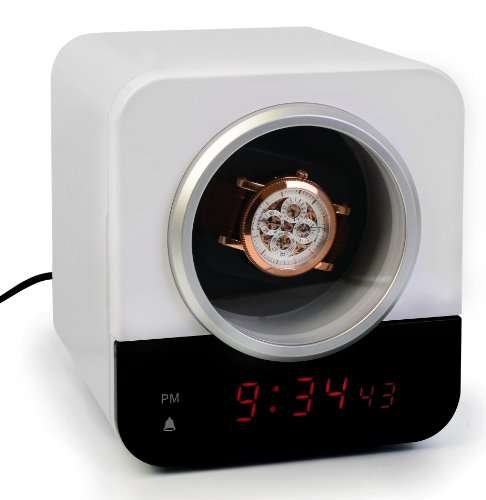 Precision Watch Winder for Single Automatic Timepiece - w/Built-In IC Timer & Red LED Alarm Clock -