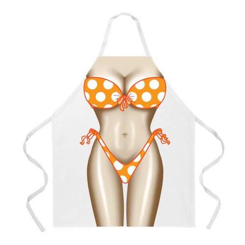 Attitude Apron Polka Dot Bikini Apron, White, One Size Fits Most