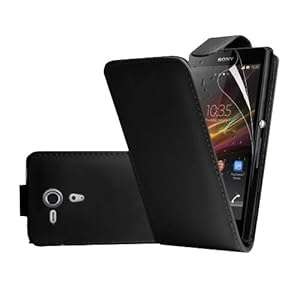Zonewire SONY XPERIA SP BLACK LEATHER FLIP SERIES CASE COVER & SCREEN PROTECTOR WITH CLEANING C