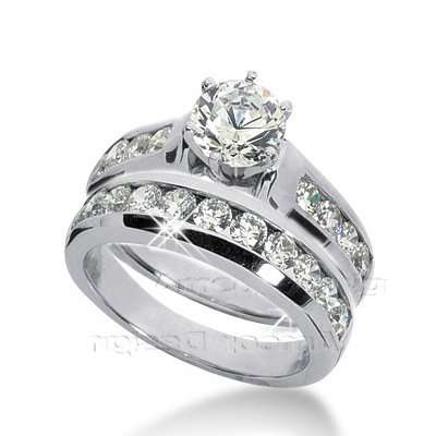 **R79000** 14K White Gold Round Cut Diamond Matching Bridal Set (1.70ct.tw, HI Color, SI2-3 Clarity)