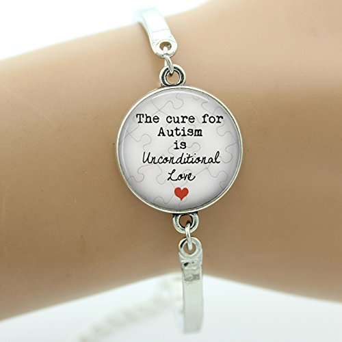 The Cure For Autism Is Unconditional Love Awareness Bracelet Wristband (Silver)