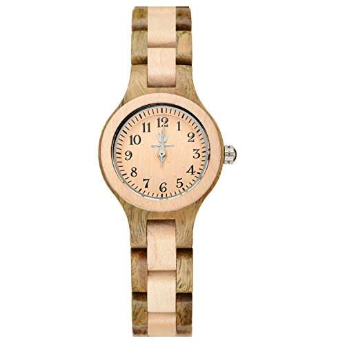 MEKU Women's Small Watch Handmade Pure Wooden Watch Natural Sandalwood+Maple Valentine Gift with Gif