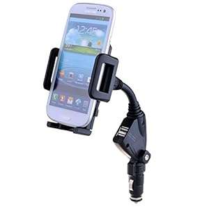 Patuoxun Dual USB Car Charger Cradle Mount Holder for iPhone 5 5S 5C 4S 4 (2 charging ports for smar