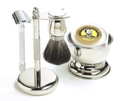 Shaving Gift Set with Merkur Safety Razor, Bowl, Shaving Soap, Badger Brush, Stand and Safety Razor,