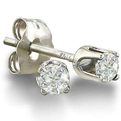 **R2800**10k White Gold, Round, Diamond Stud Earrings (1/10 cttw, IJK , I2-I3)