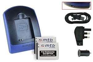2 Batteries Charger (USB/Main/Car) EA-BP70A for Samsung ES65 ES67 ES70.. (Charger + 2 Batteries)