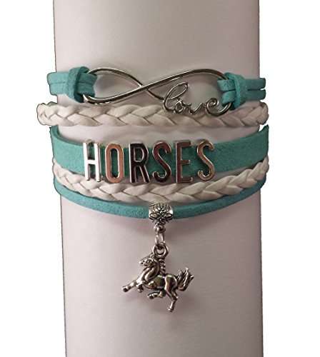 Horses Love Bracelet- Equestrianism Horseback Rider Riding Racing Hobby (Teal)