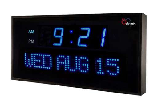 Ivation Big Oversized Digital Blue LED Calendar Clock with Day and Date - Shelf or Wall Mount (12 In