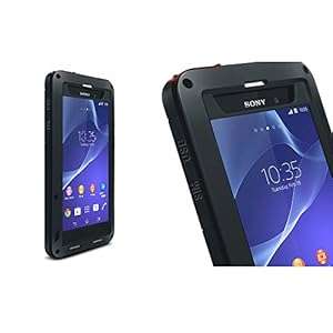Case for Sony Xperia Z2 LOVE MEI Bradn Waterproof Shockproof Aluminum Metal Gori (Black with Red)
