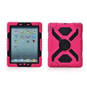 NEW pepkoo iPad 2/3/4/ Silicone Plastic Protective Dual Layer Shock Absorbing Kids-P (Pink/Black)
