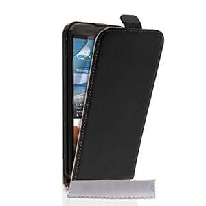 Caseflex Genuine Leather Flip Cover Case for HTC One M9 - Black