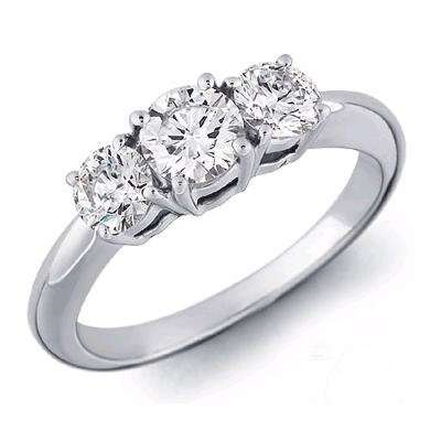 14K White Gold 3 Three Stone Round Brilliant Diamond Ring (1/4 cttw) - Size 7