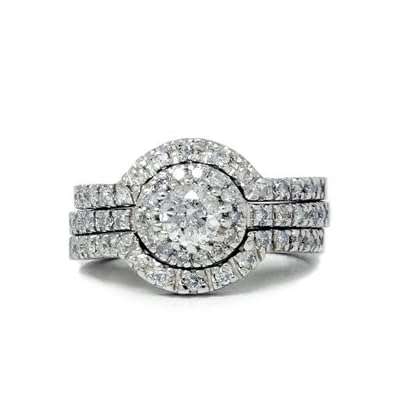 **R65000**1.25CT DIAMOND ENGAGEMENT RING WEDDING SET TRIO PAVE HALO WHITE GOLD