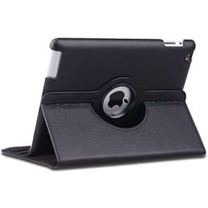 Black PU Leather 360 Degree Rotating Stand Case Cover for IPAD 2 AND IPAD 3 With Wake and (black)