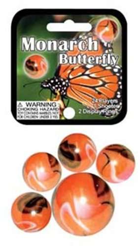 Mega Marbles - MONARCH BUTTERFLY MARBLES  (24 Player Marbles & 1 Shooter)