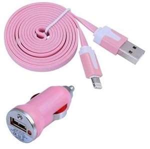 2 in 1 flat baby pink car charger for apple ipod iphone 5 5s 5c 2m metre usb cable by Kung Fu Donke