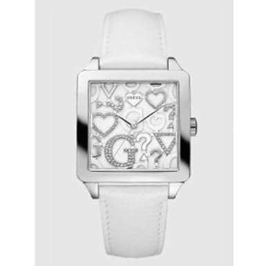 Guess Women's U85115L1 White Leather Quartz Watch with Silver Dial