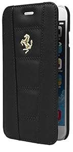 Ferrari 458 Leather Book Case with Gold Logo for iPhone 6 Plus - Black