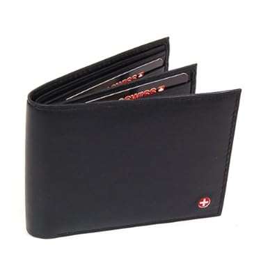 Men's Leather Wallet - Euro Traveler style with Center Flip ID Window - Black Comes in a Gift Bag -