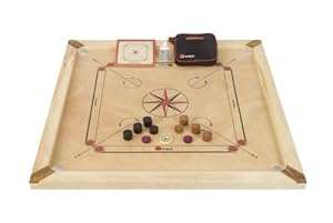 Carrom Set - Great value carrom boards with mango wood edges a 4mm thick polished man