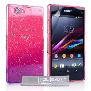 Yousave Accessories Sony Xperia Z1 Compact Case Purple / Clear Raindrop Hard Cover
