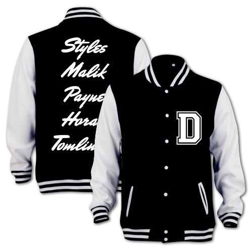 Styles Malik Payne Horan Tomlinson One Direction 1D Inspired Varsity Jacket Size:S Color:Black