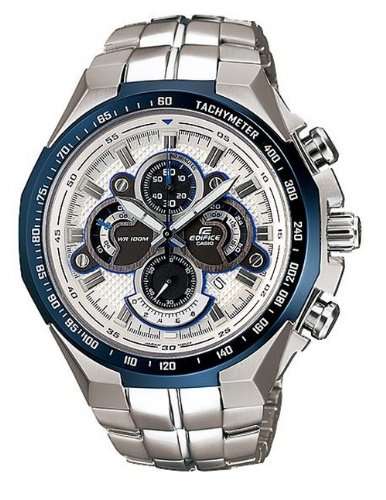 Casio Men's Edifice Ef554d-7avdf Silver Stainless-steel Chronograph Quartz Watch with White Blue Dia