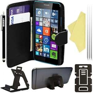 BAAS Microsoft Lumia 640 LTE PU Leather Folio Case Wallet Pouch Flip Cover with Card Hold (Black)