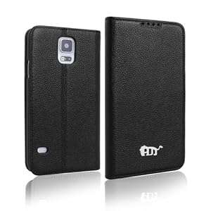 Pdncase S5 Case Genuine Leather Cover Wallet Style Compatible for Samsung Galaxy S5 (Black)