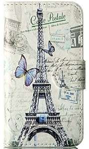 Angelina(TM) Butterfly Retro Paris Eiffel Tower Magnetic Flip PU Leather Wallet Card Slot Stand