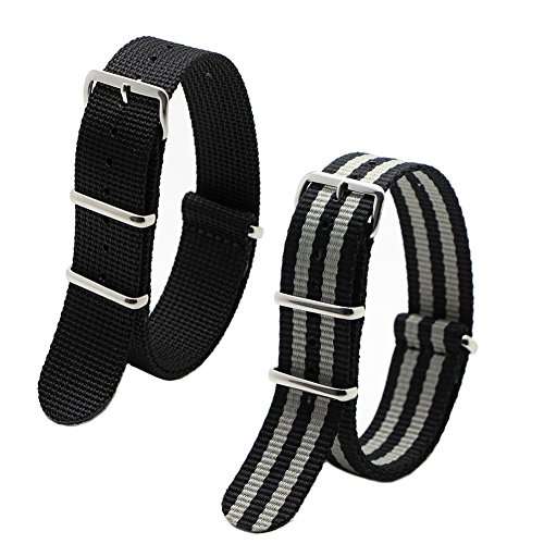 2pc Ritche 22mm Nylon Striped Blackï¼black/grey Interchangeable Replacement Watch Strap Band