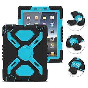 NEW pepkoo ipad 2/3/4/ Silicone Plastic Protective Dual Layer Shock Absorbing Kids-P (Black/Blue)