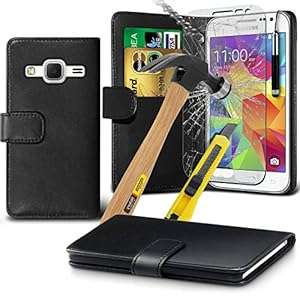 Gadget Giant Samsung Galaxy Core Prime G360F Black Leather Wal (Black Wallet with Tempered Glass)